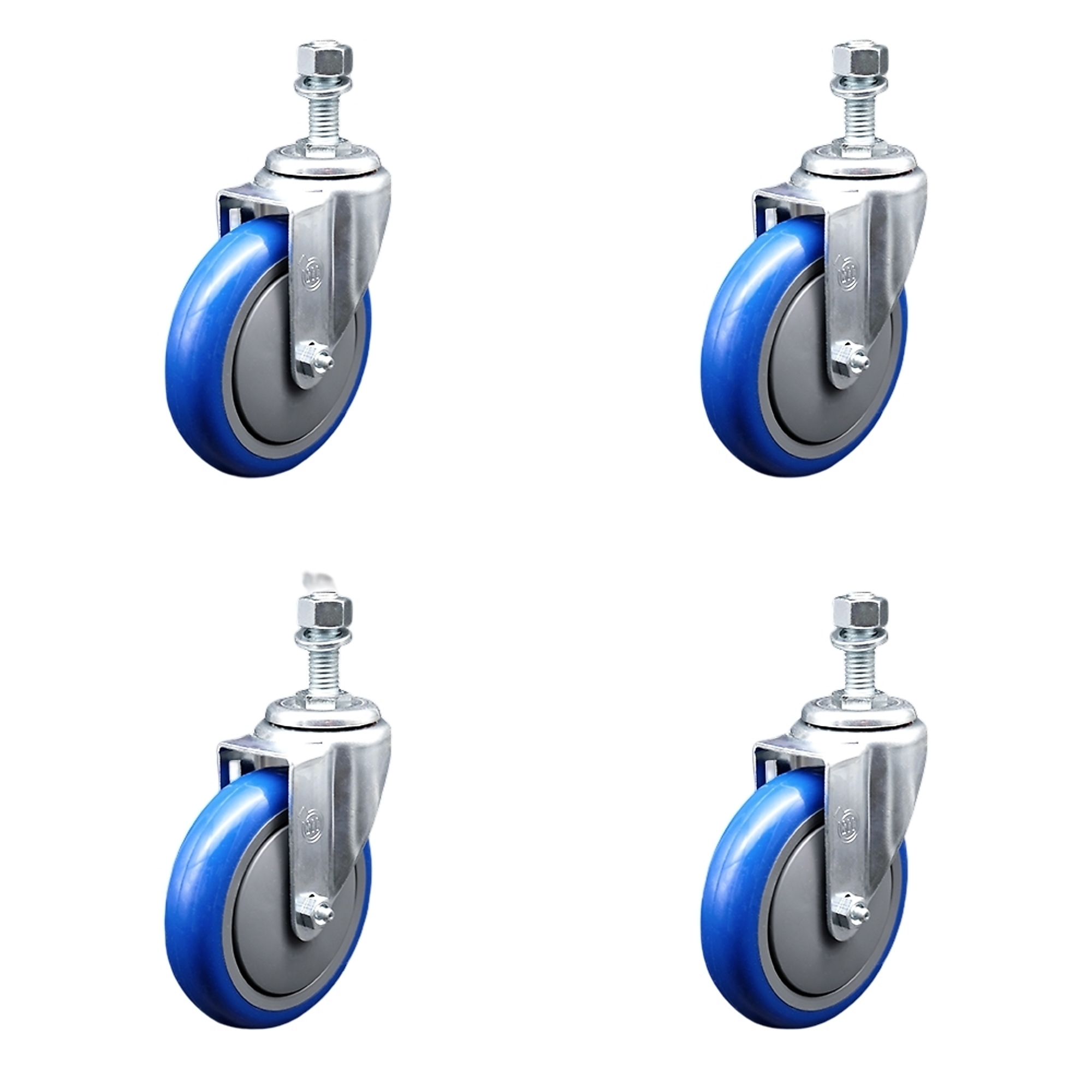 Service Caster, 5in. x 1 1/4in. Stem Casters, Wheel Diameter 5 in, Caster Type Swivel, Package (qty.) 4, Model# SCC-SSTS20S514-PPUB-BLUE-M1215-4